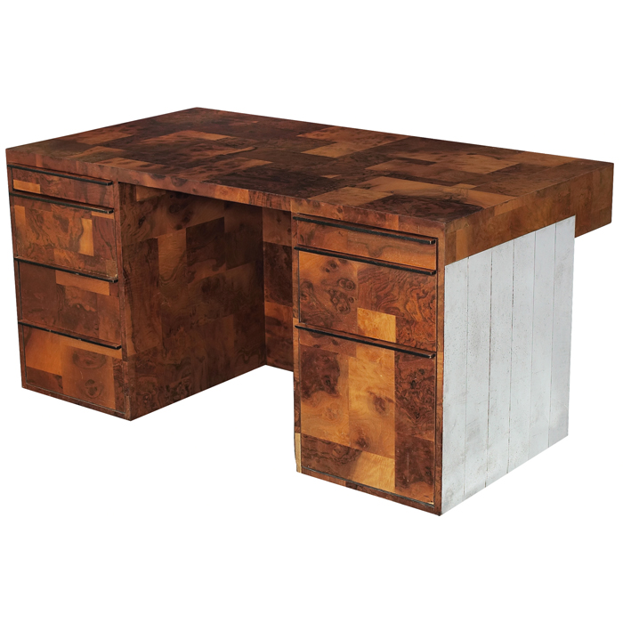 Appraisal: Paul Evans Cityscape executive desk by Directional patchwork burled wood