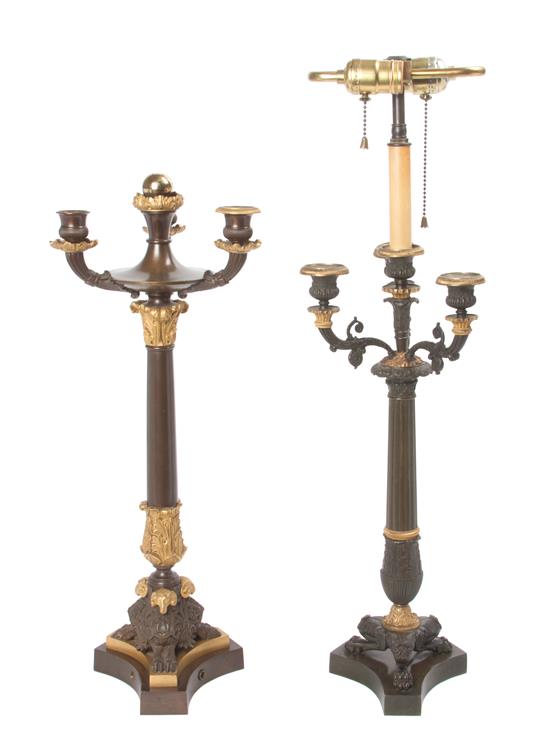 Appraisal: Sale Lot An Empire Gilt and Patinated Bronze Four-Light Candelabra