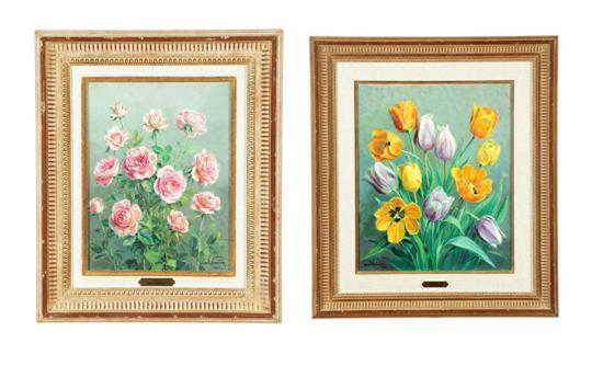 Appraisal: TWO FLORAL PAINTINGS BY JEAN VERDIER FRANCE - Oil on