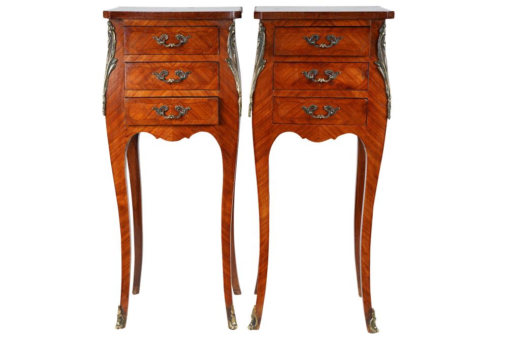 Appraisal: PAIR OF FRENCH STYLE PETIT COMMODESCondition with loss to veneer