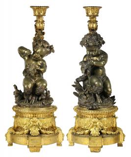 Appraisal: Lot of Continental patinated and gilt bronze figural candelabra mounted