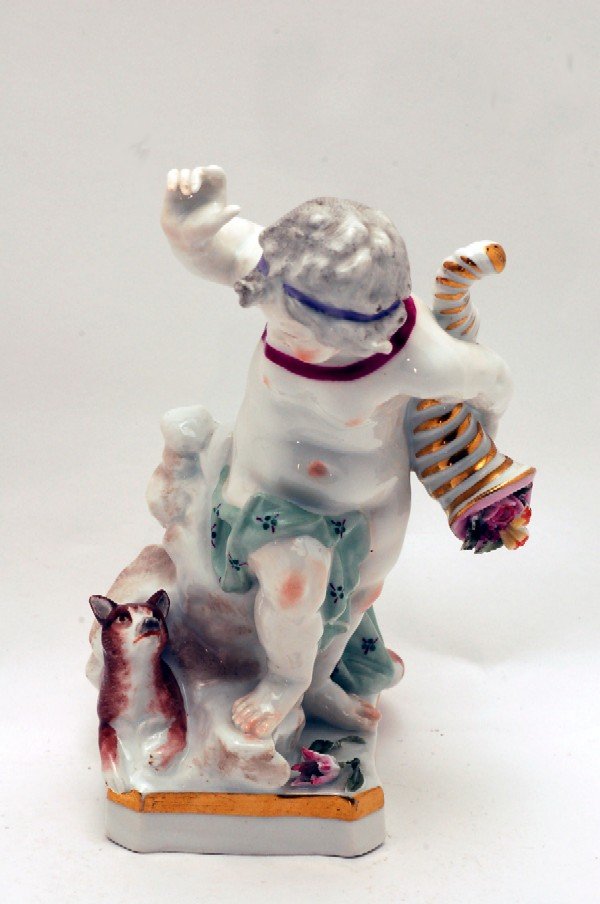 Appraisal: Meissen type porcelain figurine of child with gord and dog