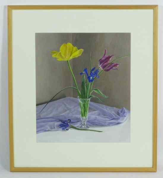 Appraisal: Rebecca Fagg NC ''Two Tulips and Two Irises''oil on paper