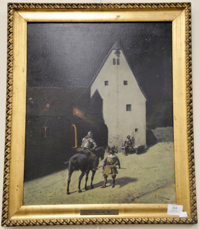 Appraisal: Ernst Zimmer b oil on board Knight Coming into Town