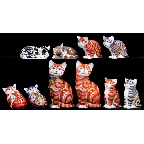 Appraisal: Ten Royal Crown Derby Cats and Kittens Cheshire Cat certificate