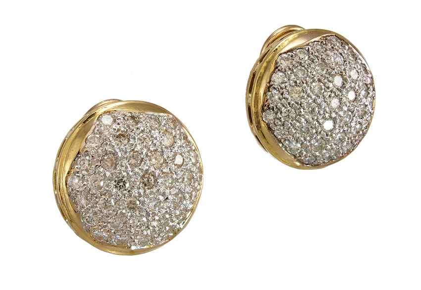 Appraisal: PAVE DIAMOND EARRINGS K yellow gold pave set button earrings