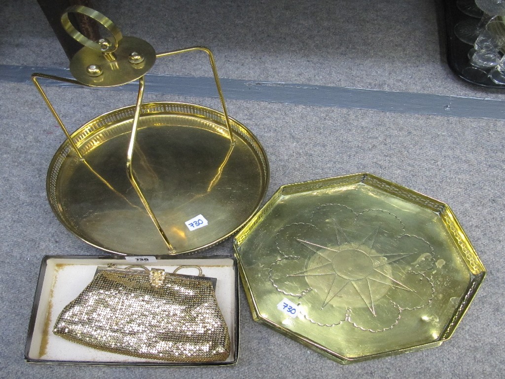 Appraisal: Vintage cocktail bag octagonal brass tray and one other