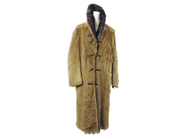 Appraisal: Quality antique bear skin long coat with beaver collar Features