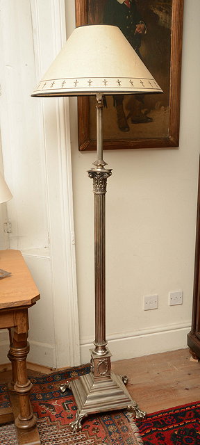 Appraisal: A CLASSICAL STYLE SILVER PLATED STANDARD LAMP of Corinthian column