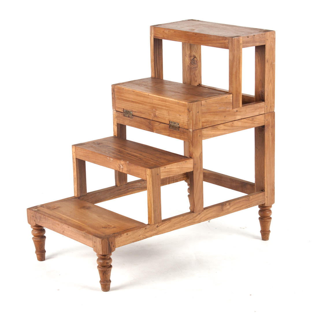 Appraisal: Victorian style teakwood folding library step table form converts to