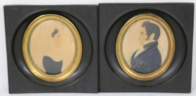 Appraisal: EARLY TH C MINIATURE PORTRAITS WATERCOLORSON PAPER DEPICTING A MAN