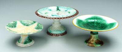 Appraisal: Three majolica compotes one with large green leaf - x