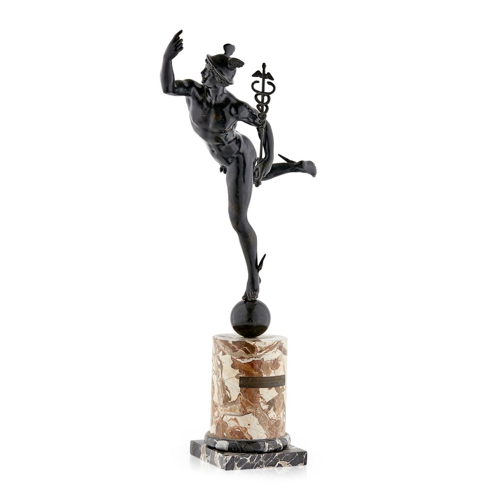 Appraisal: AFTER GIAMBOLOGNA MERCURY bronze dark brown patina raised on a