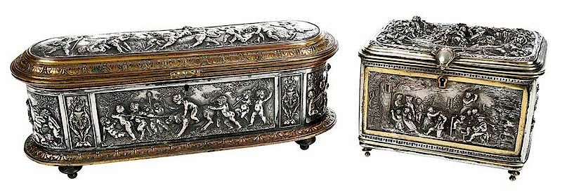 Appraisal: Two Silver Plate Silk Lined Jewelry Caskets Continental th century