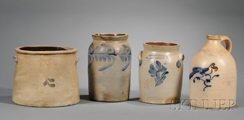 Appraisal: Four Cobalt-decorated Stoneware Items America th and th century a