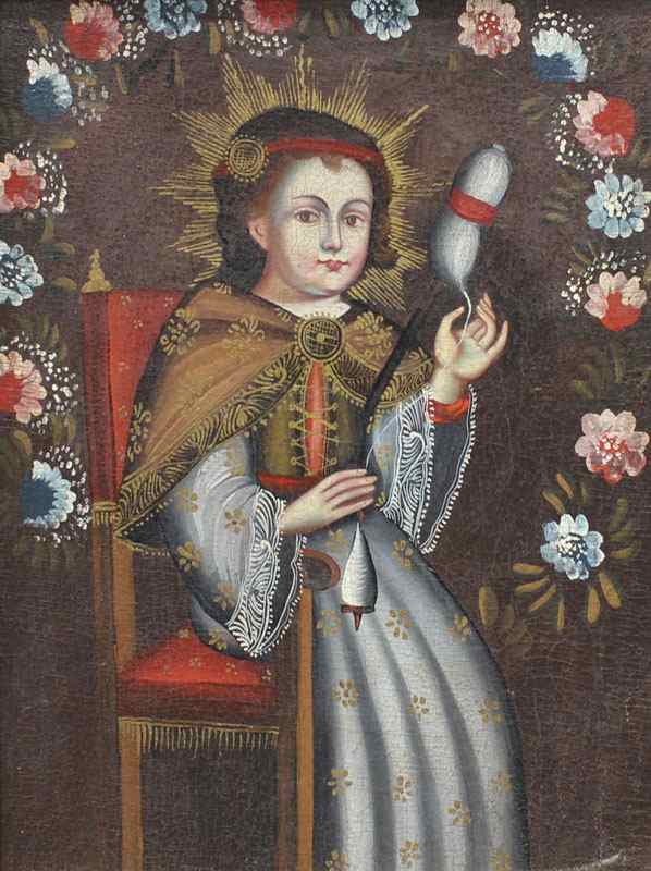 Appraisal: RELIGIOUS CHRIST CHILD PAINTING Christ Child holding a skane of