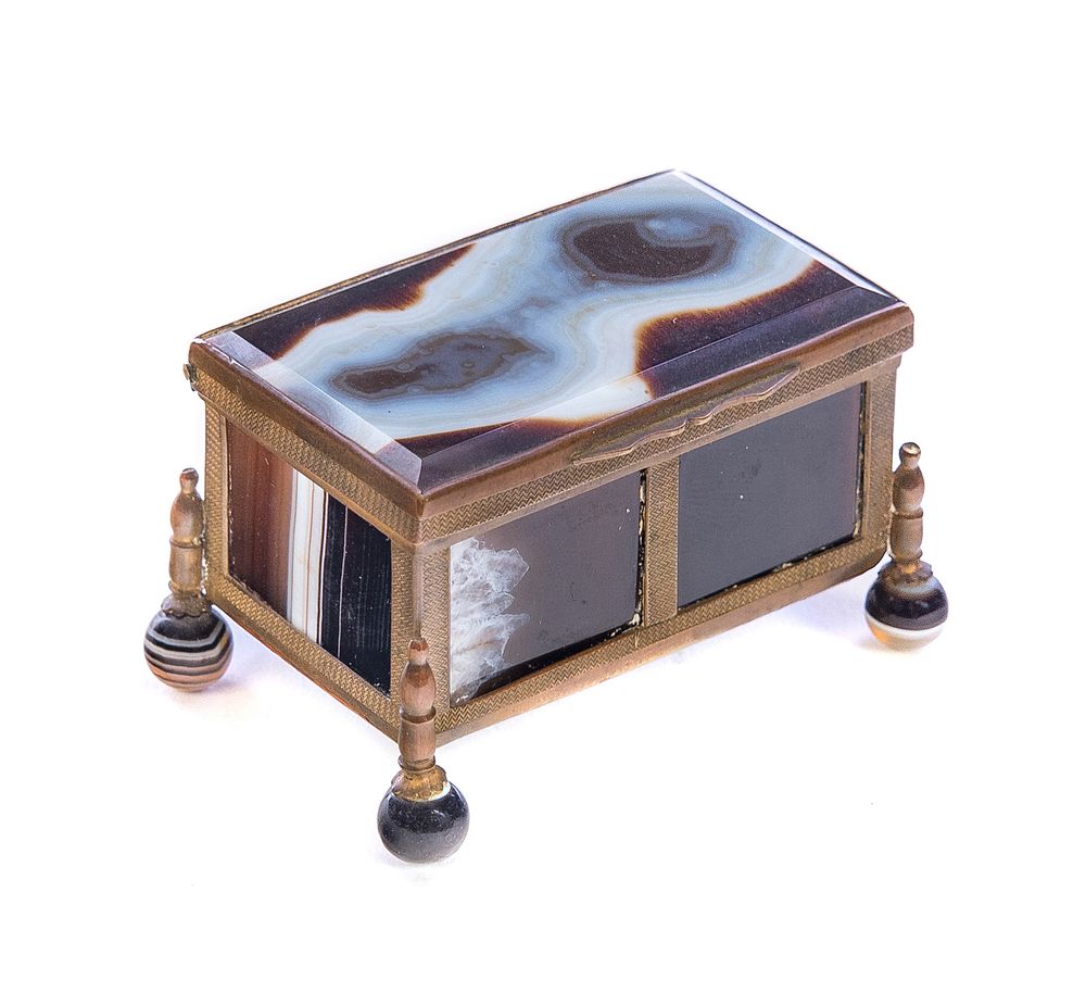 Appraisal: Agate Scottish Small Box with applied bronze Agate Scottish Small