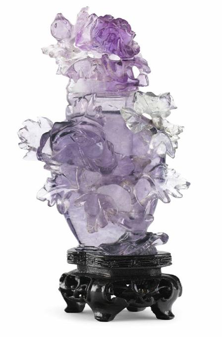 Appraisal: A th th century amethyst vase and cover profusely relief