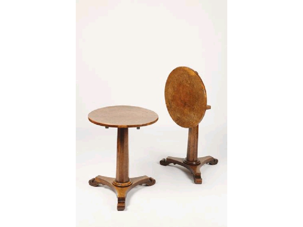 Appraisal: A PAIR OF GEORGE IV BURR-OAK PILLAR TABLES each with