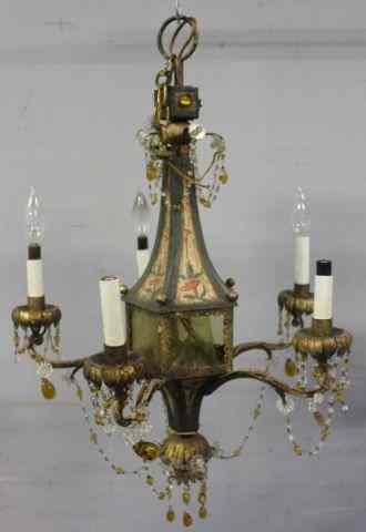 Appraisal: Decorative Tole and Amber Glass Chandelier From a Stamford CT