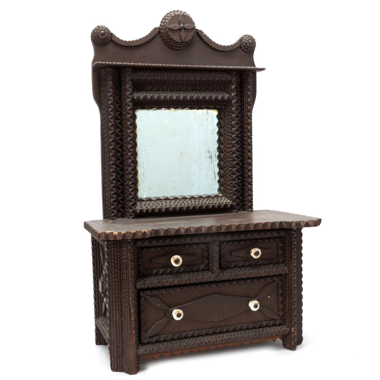 Appraisal: E TH C TRAMP ART MINIATURE DRESSER WITH MIRROR American