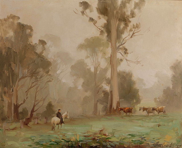 Appraisal: ERNEST WILLIAM BUCKMASTER - Misty Morning - A figure on