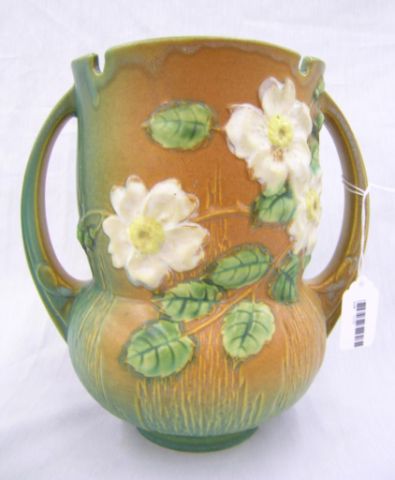 Appraisal: Roseville double handled vase White Rose pattern small chip on