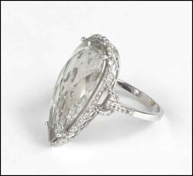 Appraisal: KARAT WHITE GOLD GREEN AMETHYST AND DIAMOND RING Ametyst is