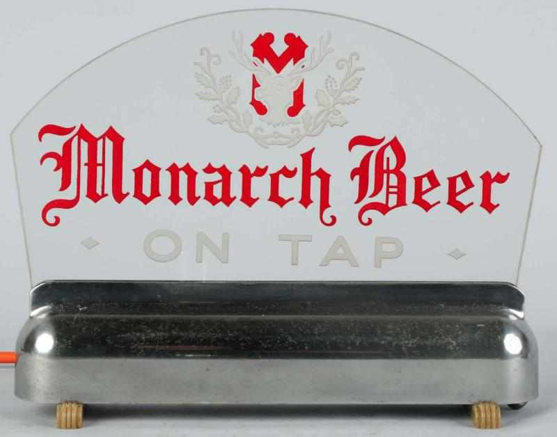 Appraisal: Monarch Beer on Tap Reverse Glass Etched Sign Glass is