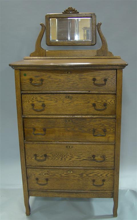 Appraisal: AMERICAN EMPIRE OAK CHEST OF DRAWERS WITH MIRROR having five