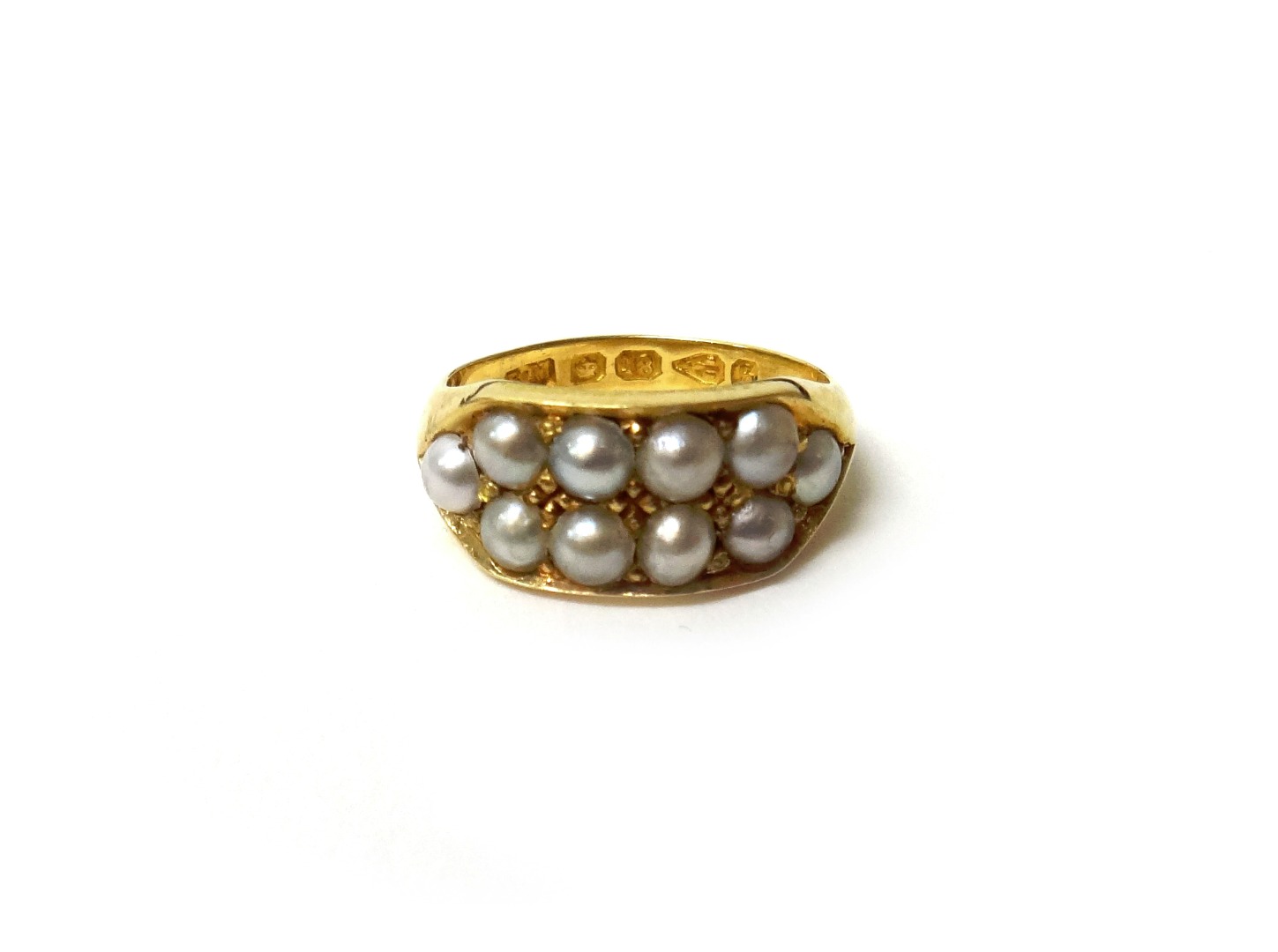 Appraisal: A Victorian ct gold and seed pearl set ring mounted