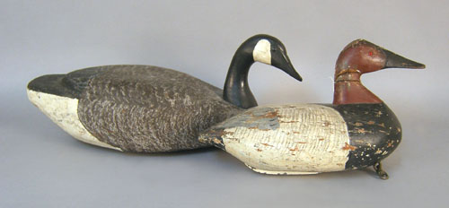 Appraisal: Two carved and painted duck decoys l and l