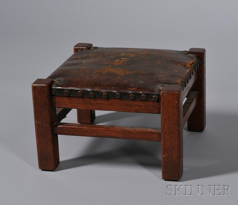 Appraisal: Arts Crafts Lifetime Footstool Oak and leather Grand Rapids Michigan