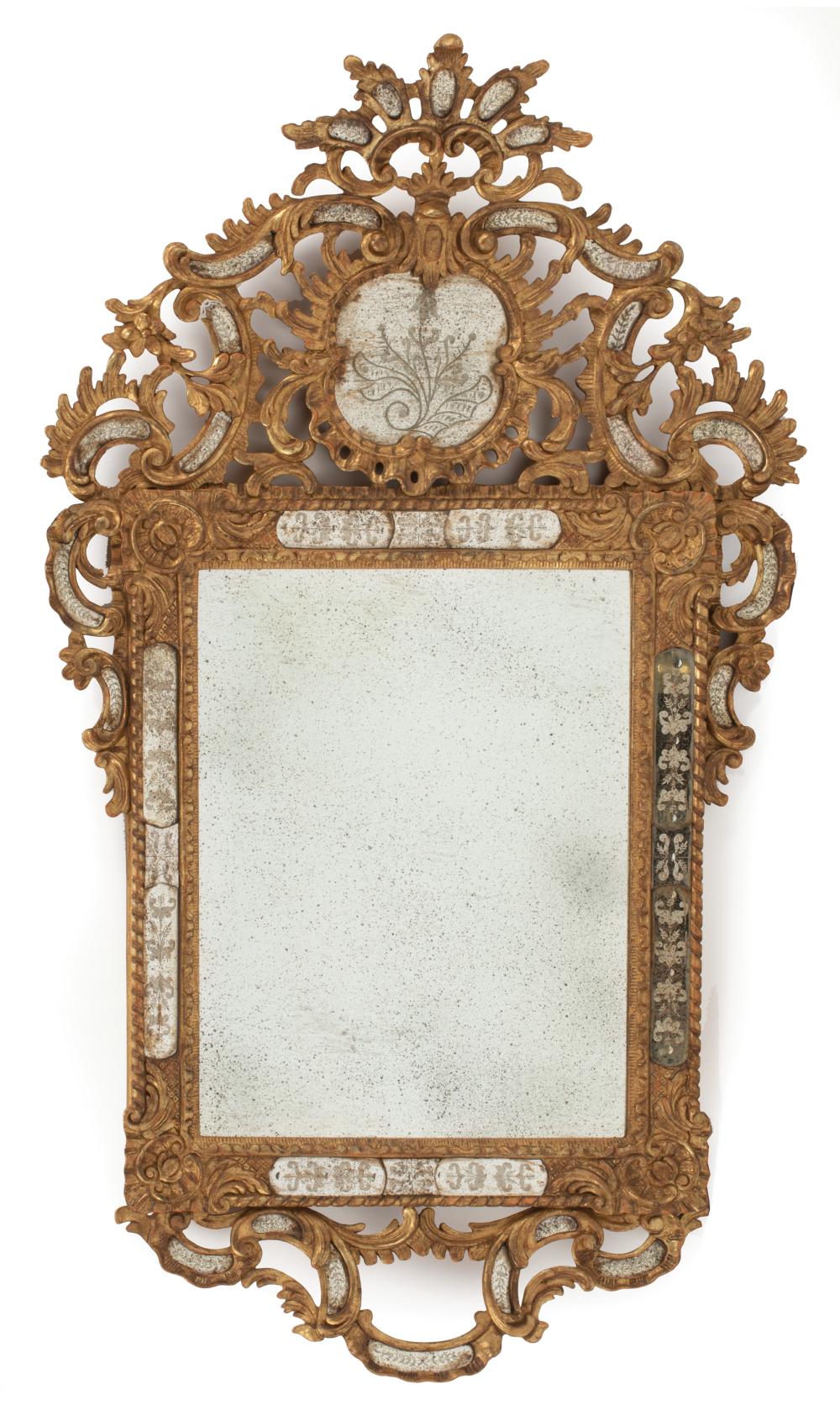 Appraisal: Venetian Rococo-Style Carved Giltwood Mirror th c elaborate reticulated crest