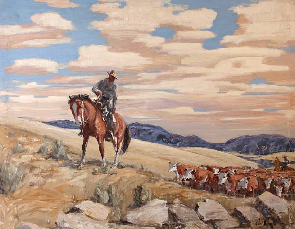 Appraisal: Carl Schmidt American - Cowboys Herding Cattle signed 'Carl Schmidt'