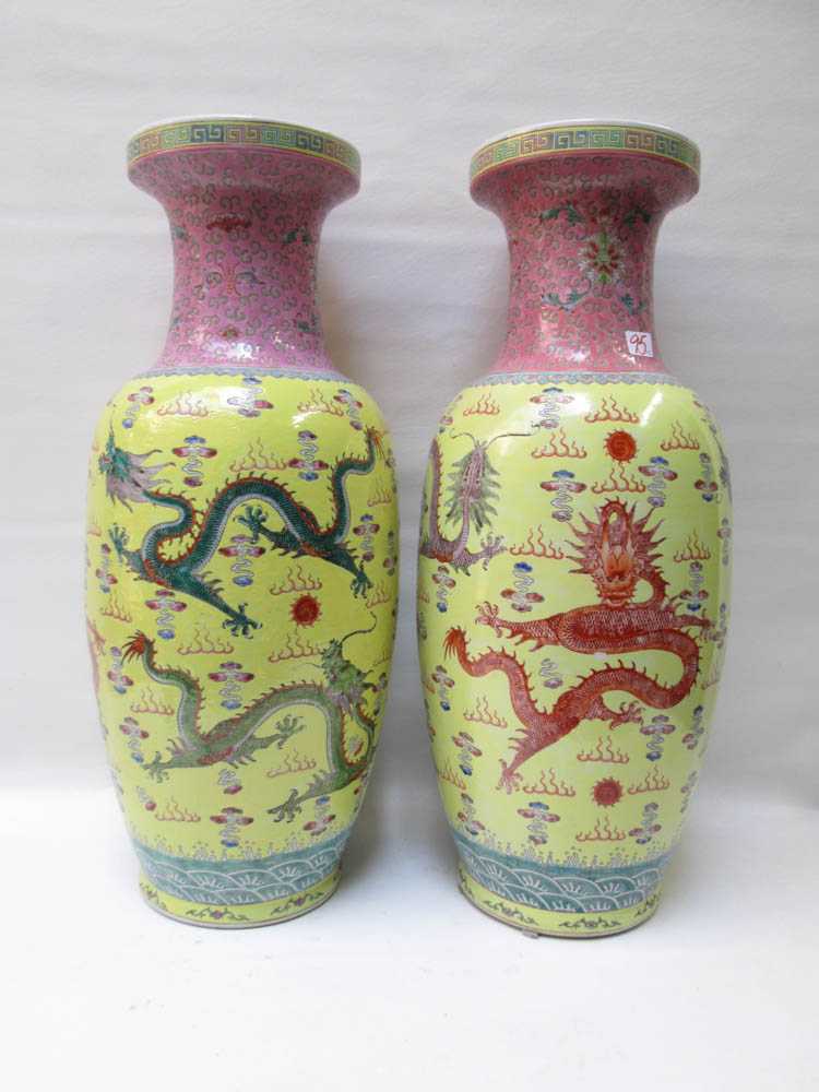 Appraisal: PAIR OF CHINESE PORCELAIN VASES of baluster form and featuring