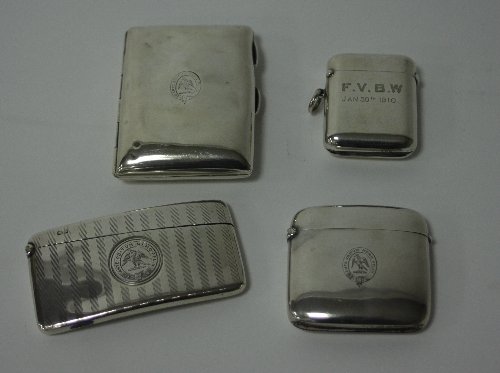 Appraisal: A silver vesta case cigarette case and visiting card case