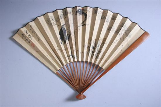 Appraisal: CHINESE BAMBOO AND PAPER FAN Guangxu period signed Bird under