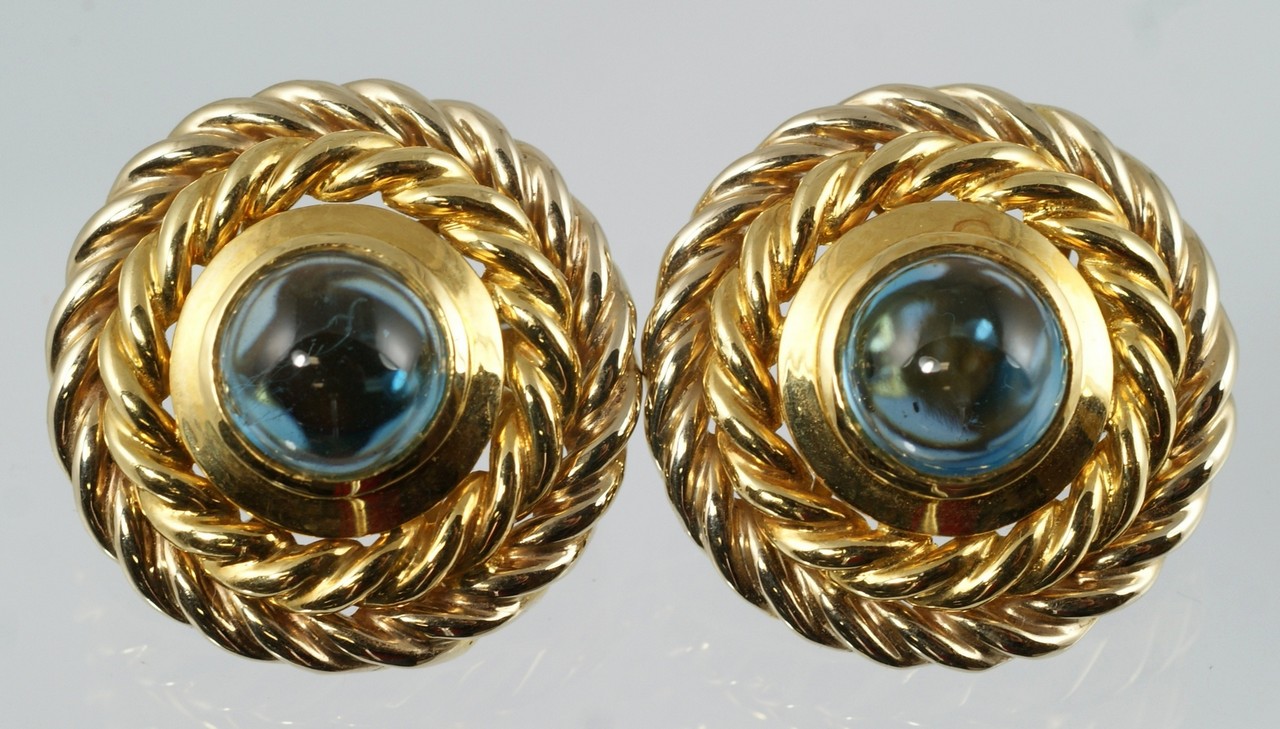 Appraisal: Pr K YG earrings set with pale blue cabochon spinels