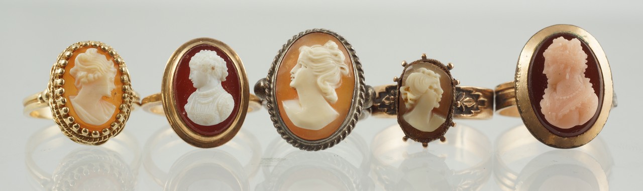 Appraisal: carved shell cameo portrait rings stamped K