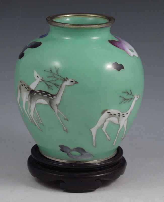 Appraisal: JAPANESE SATO WIRELESS CLOISONNE VASE Unusual soft green color ground