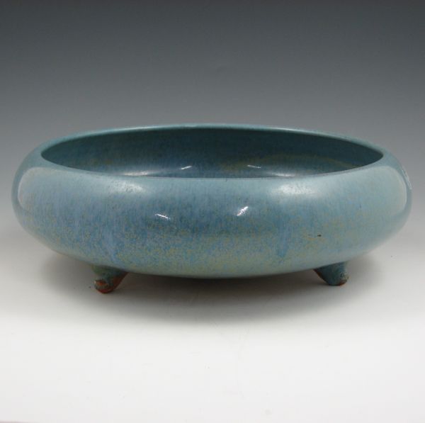 Appraisal: Fulper three-footed bowl in crystalline green and blue glaze Unmarked