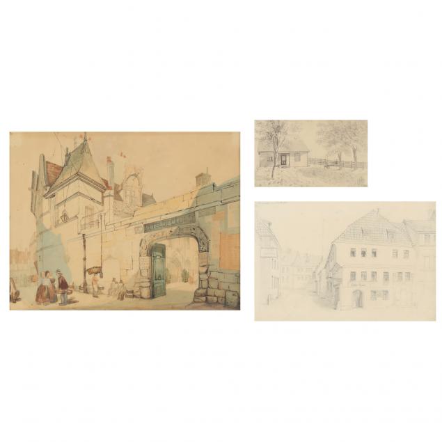 Appraisal: CONTINENTAL SCHOOL TH CENTURY THREE ARCHITECTURAL DRAWINGS The first featuring