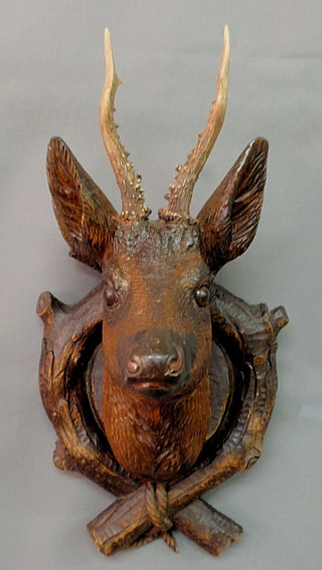 Appraisal: Carved Black Forest stag head late th c with glass