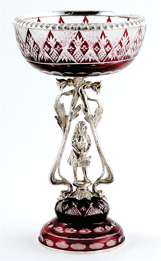 Appraisal: English silverplate and cut-to-clear compote ruby cut-to-clear bowl and base