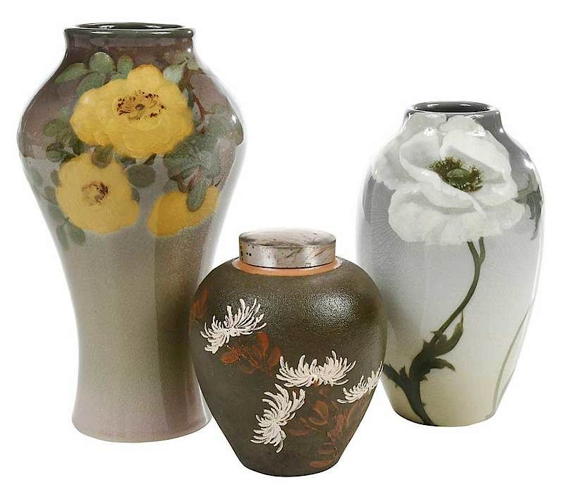 Appraisal: Three Rookwood Floral Vases American late th early th century