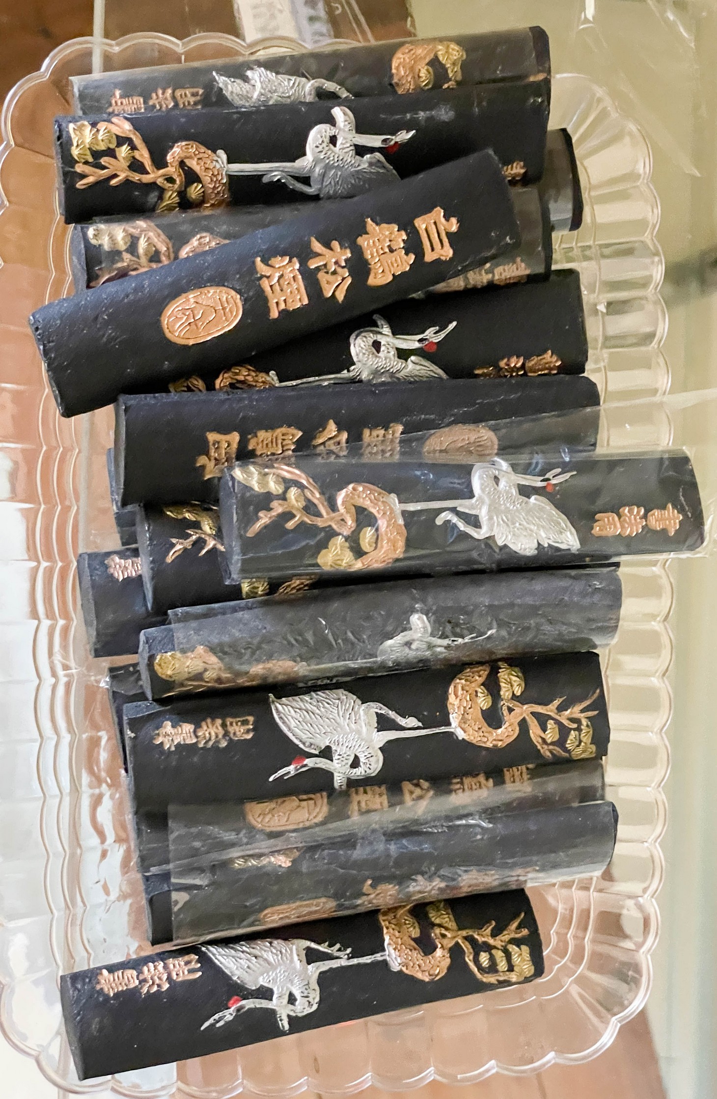 Appraisal: Chinese ink sticks crane calligraphy decoration - l