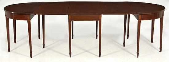 Appraisal: Federal inlaid mahogany three-part dining table early th century rectangular