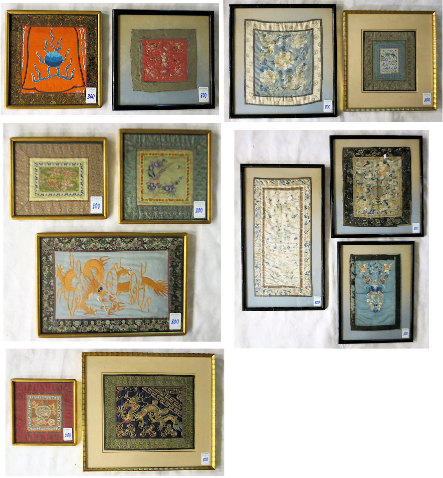 Appraisal: A GROUP OF TWELVE CHINESE EMBROIDERIES ON SILK individually framed