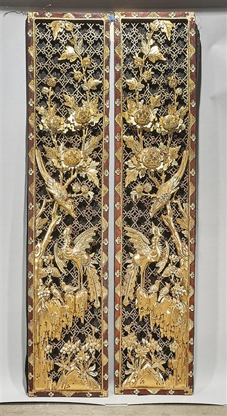 Appraisal: Two Chinese wood panels of openwork filigree design with high